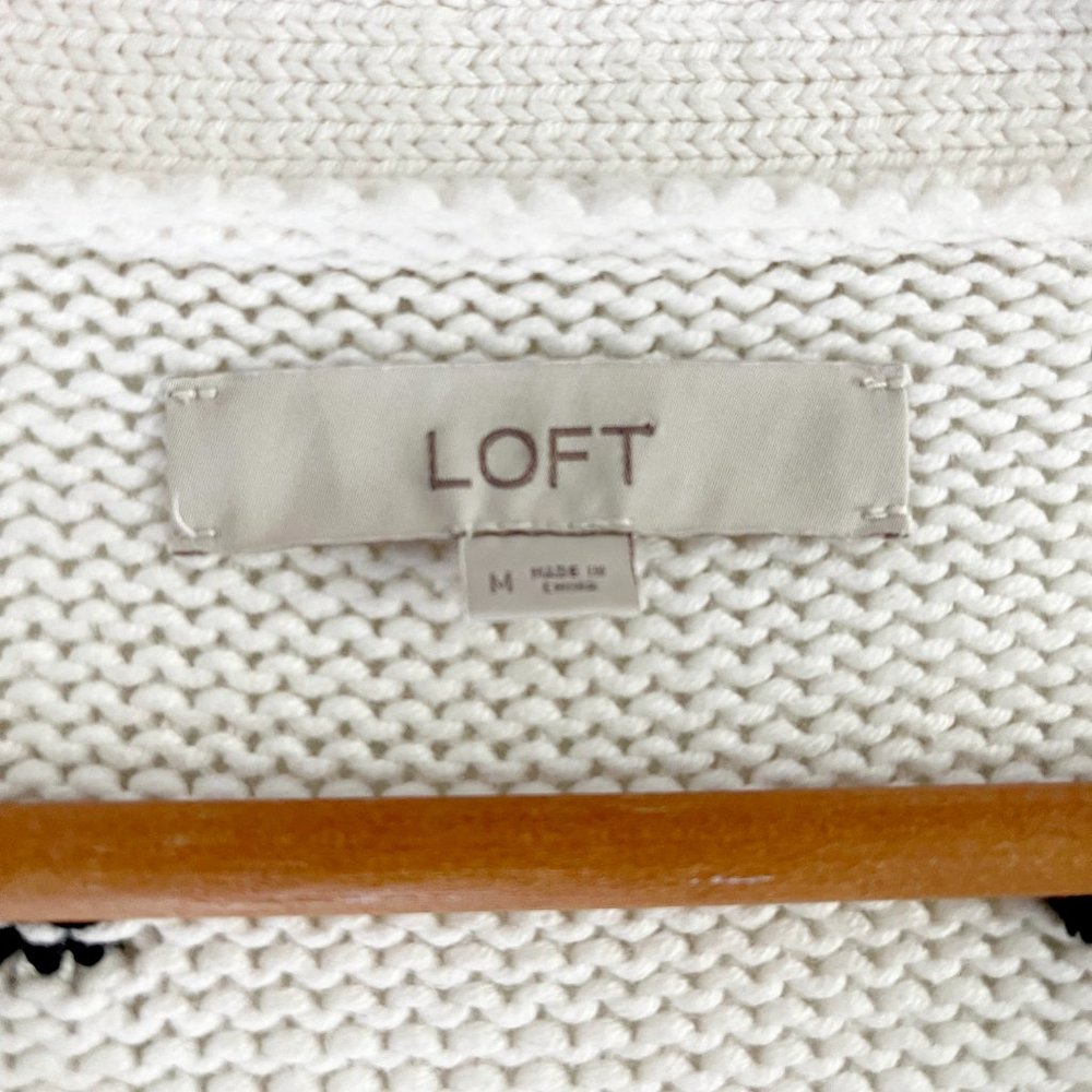 LOFT Pom Pom Polka Dot Cream Long Sleeve Sweater M - Picture 3 of 3